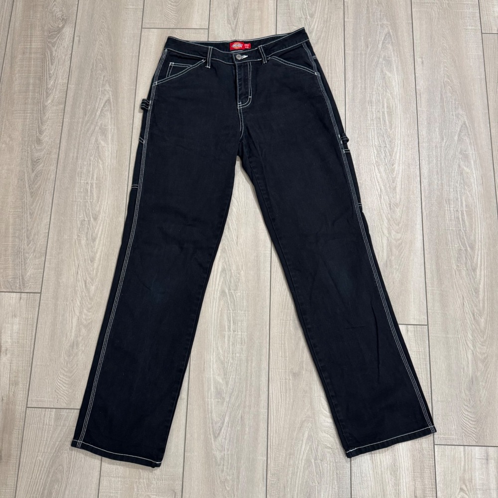 Dickies Carpenter Pants Womans 3/26 Black White Contrast Stitch Utility Straight